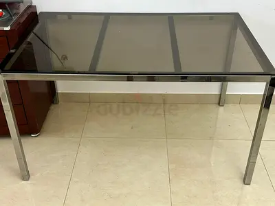 Glass Top Dining/Work Table with Stainless Steel Frame - Used