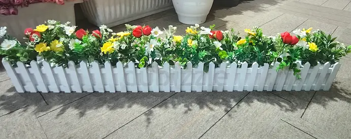 Beautiful Artificial Flower Planter with White Picket Fence_Perfect Windows Decor, Home Decor