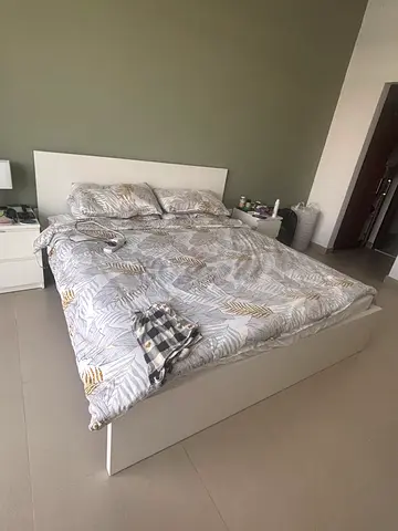 White Wooden Double Bed Frame with Slatted Base - Excellent condition