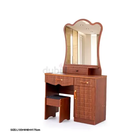 Wooden Dressing Table with Mirror and Stool - 1.0m