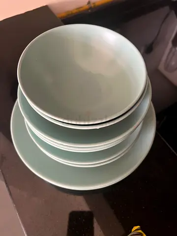 Light Blue Ceramic Bowl and Plate Set