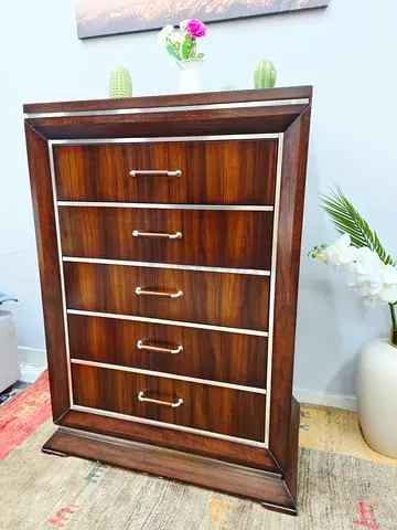 Solid Wood 5-Drawer Tall Chest - Dark Walnut Finish