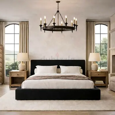 Black linen super king thick bed frame
