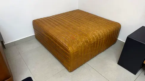 Large Vintage Leather Ottoman / Footstool - Mustard Brown