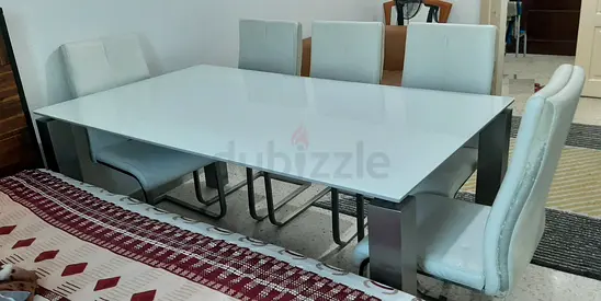 Dining Table – White Glass Top (180 x 100 cm)