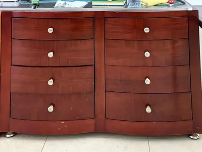 Solid Wood 8-Drawer Dresser / Chest - Curved Front, Dark Cherry