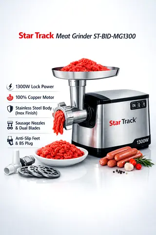 Star Track Meat Grinder 1300W Lock Power Copper Motor Stainless Steel Body ST-BID-MG1300