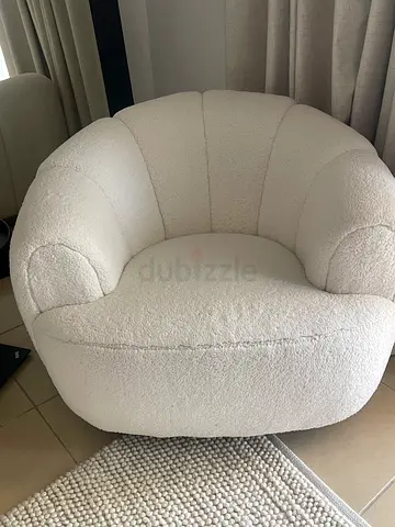 White Bouclé Barrel Accent Chair - Cozy Curved Armchair