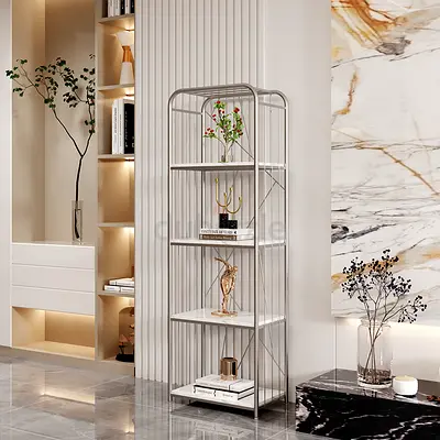 Slim Metal  Wood Display Shelf - 4-Tier Decorative Unit