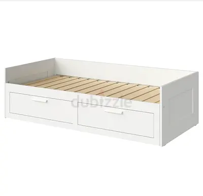 Day-bed frame with 2 drawers, white,