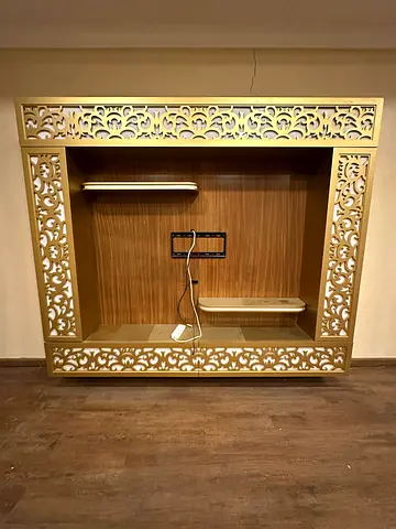 Wooden TV Entertainment Unit with Decorative Gold Trim