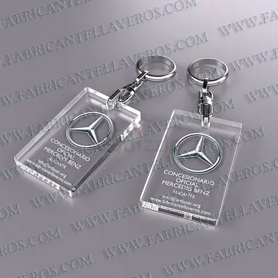 Pair of Clear Acrylic Mercedes Logo Keychains