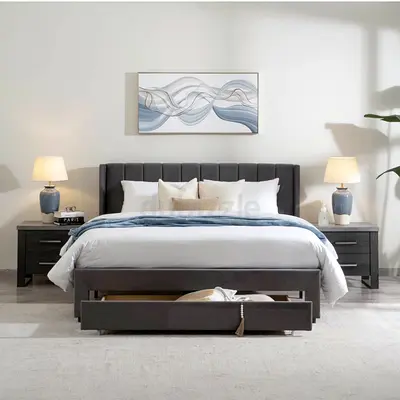 syran smart queen bed 160x200 cm with 1 drawer - grey