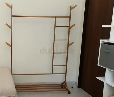 Wooden Bambus Clothes Rack with Shelves and Hangers - Good Condition
