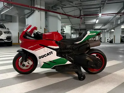 Red Ducati Ride-On Motorcycle for Kids with Training Wheels