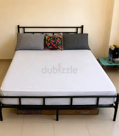 Metal Bed Frame with Mattress and Pillows - Double/Queen