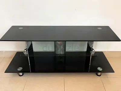 Black Glass TV Stand with Shelves - Good Condition