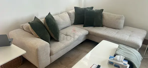 Light Beige L-Shaped Corner Sofa with Chaise — Good Condition