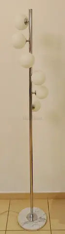 Chrome floor lamp with frosted glass globes - marble base