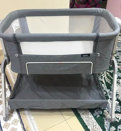Gray Bedside Bassinet / Baby Crib with Storage Shelf / Giggles Watson bassinet with glide