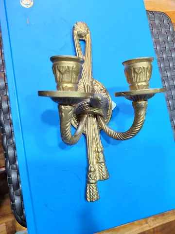 Brass double wall candle sconce - vintage style 23cm