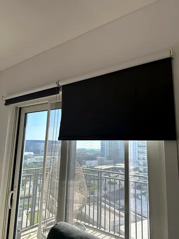 Black Roller Blind - Good Condition, Fits Large Window