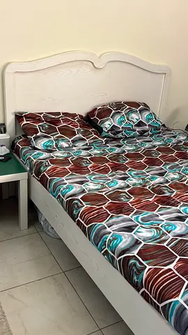 Queen size Bed with Mattress - White Wooden Double Bed with Headboard - Good Condition