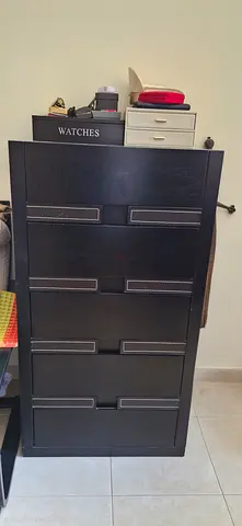 Dark Wood 5-Drawer Tall Chest / Dresser - Good Condition