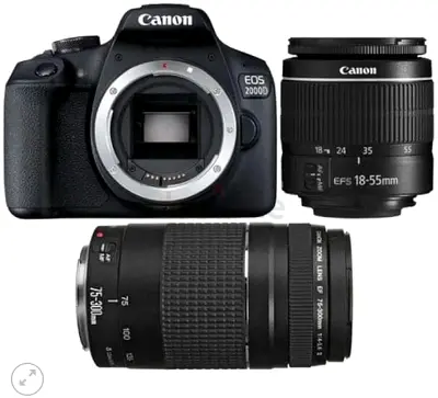 Canon EOS 2000D with EF-S 18-55mm IS, Lens  EF 75-300mm- black