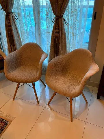 Set of 2 Mid-century Modern Molded Lounge Chairs – Light Brown Fabric
