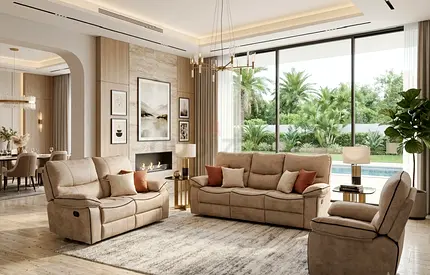 3-Piece Beige Fabric Sofa Set with Recliner - Excellent Condition