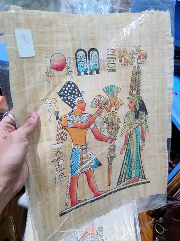 Hand-painted Egyptian Papyrus Panel — Pharaoh  Queen Scene 45*33cm