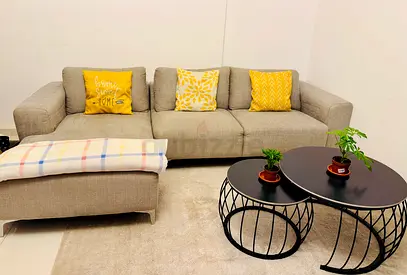 Light grey 3-seater comfortable L shape fabric sofa