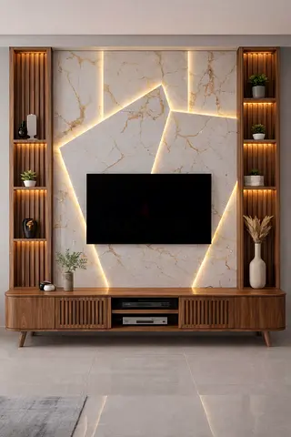 Modern Wooden Entertainment Center with Integrated Shelving