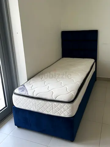 Single Upholstered Bed with Mattress - Navy Blue