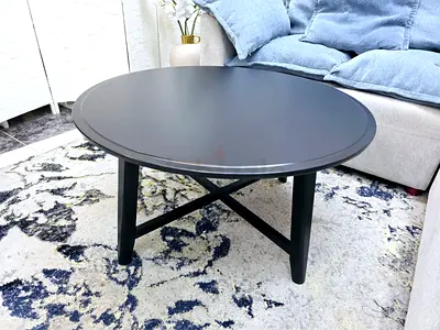 Round Black Coffee Table with Cross-Leg Design - Good Condition
