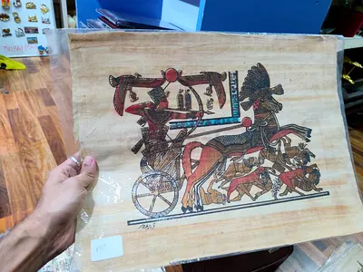 Hand-painted Egyptian Papyrus Art - Chariot Scene 45*33cm