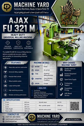 AJAX FU 321 M Heavy Duty Universal Milling Machine For Sale - Good Working Condition