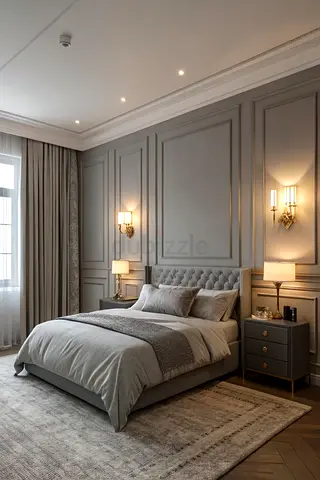 Modern Gray Upholstered Bed with Tufted Headboard