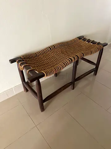 Wooden and rope bohemian bench
