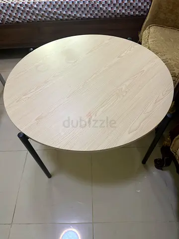 Round Light Wood Side Table with Black Legs