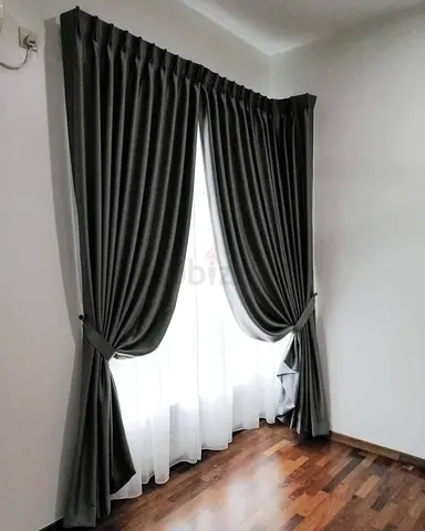 Grey blackout curtains with sheer voile - ready to hang (pair)