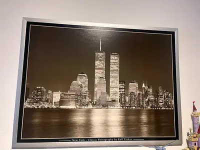 Framed Black  White New York City Skyline Photograph (Twin Towers) by Ralf Uicker