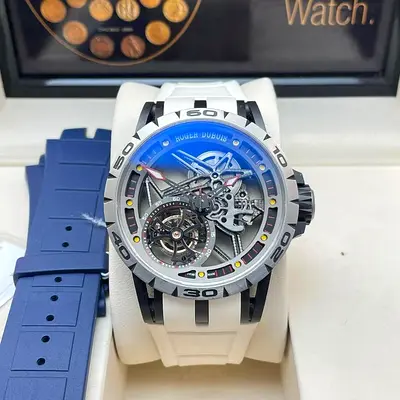 Roger Dubuis Excalibur Skeleton Tourbillon with White Rubber Strap