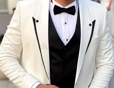 White tuxedo jacket with black trim — single- WEDDING SUIT