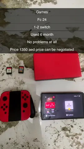 Red Nintendo Switch Console with Joy-Con, Games, 1-2 Switch—fc 24 — Used 6 Months (limited edition)