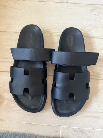 Black Hermes Izmir Style Slide Sandals - Preowned