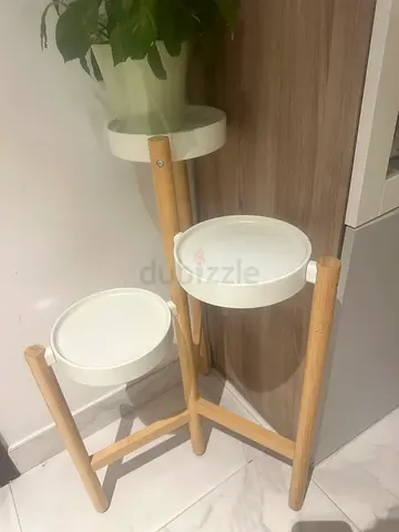 IKEA Wooden 3-Tier Plant Stand with White Pots