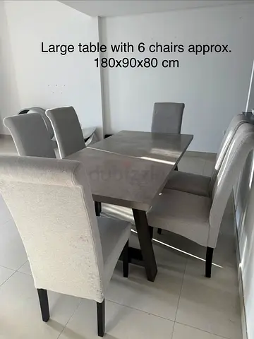 Dining table with 6 upholstered chairs - approx 180x90x80 cm