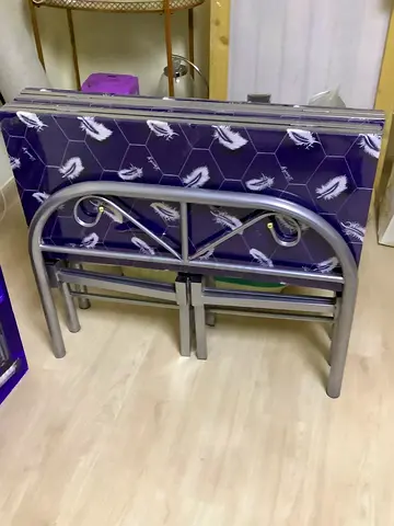 Small Folding Metal bed with Purple Top